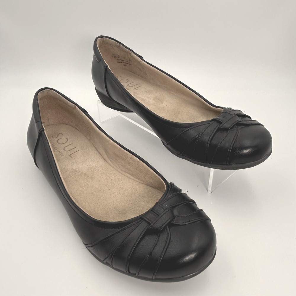 Soul Naturalizer Gift Flats Women 7.5M Black Pleated Round Toe Comfort Career